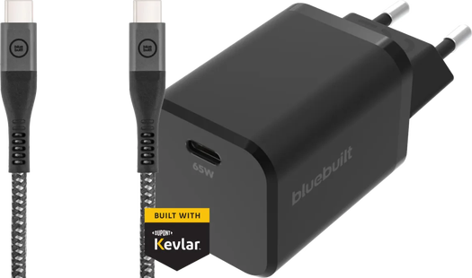 BlueBuilt Power Delivery Oplader met Usb C Poort 65W Zwart + Usb C naar Usb C kabel 1,5m