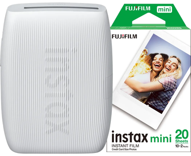 Instax Mini Link 3 Clay White + Fujifilm Instax Mini Colorfilm Glossy (20 stuks)