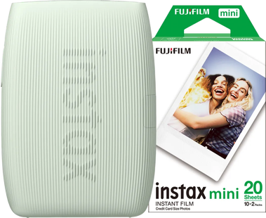 Instax Mini Link 3 Sage Green + Fujifilm Instax Mini Colorfilm Glossy (20 stuks)