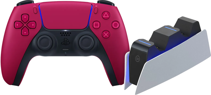 Sony PlayStation 5 DualSense Draadloze Controller Cosmic Red + BlueBuilt oplaadstation