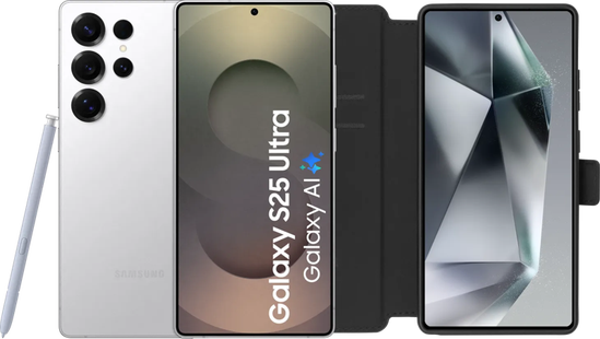 Samsung Galaxy S25 Ultra 256GB Wit 5G + BlueBuilt Book Case Zwart