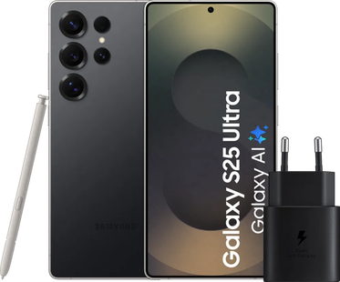 Samsung Galaxy S25 Ultra 256GB Zwart 5G + Samsung Oplader 25 Watt Zwart