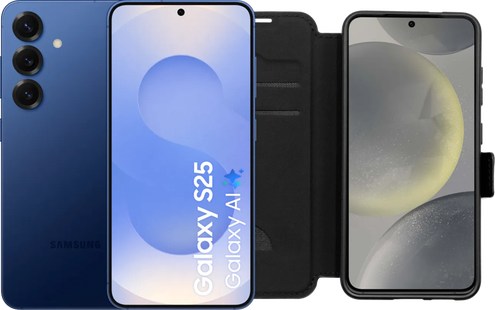 Samsung Galaxy S25 128GB Donkerblauw 5G + BlueBuilt Book Case Zwart