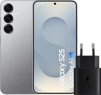 Samsung Galaxy S25 128GB Zilver 5G + Samsung Oplader 25 Watt Zwart