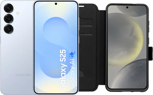 Samsung Galaxy S25 256GB Lichtblauw 5G + BlueBuilt Book Case Zwart