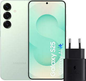 Samsung Galaxy S25 128GB Mint 5G + Samsung Oplader 25 Watt Zwart