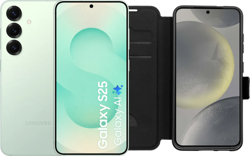 Samsung Galaxy S25 256GB Mint 5G + BlueBuilt Book Case Zwart