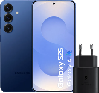 Samsung Galaxy S25 128GB Donkerblauw 5G + Samsung Oplader 25 Watt Zwart
