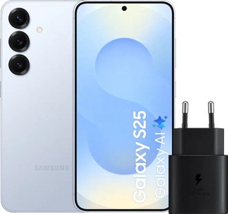 Samsung Galaxy S25 256GB Lichtblauw 5G + Samsung Oplader 25 Watt Zwart