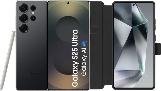 Samsung Galaxy S25 Ultra 256GB Zwart 5G + BlueBuilt Book Case Zwart