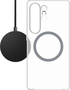 BlueBuilt Qi2 Draadloze Oplader 15W Zwart + S25 Ultra Back Cover met Magneet Transparant