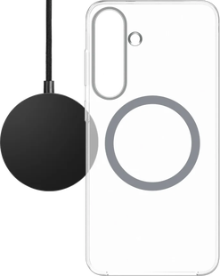BlueBuilt Qi2 Draadloze Oplader 15W Zwart + S25 Plus Back Cover met Magneet Transparant