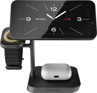 Zens 3-in-1 MagSafe en Qi2 Draadloze Oplader 15W met Standaard en Watch Stand
