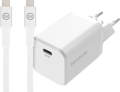 BlueBuilt Power Delivery Universele Oplader 65W + usb C oplaadkabel (2m) Wit