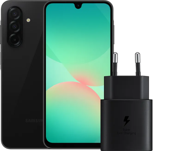Samsung Galaxy A26 128GB Zwart 5G + Samsung Oplader 25 Watt Zwart