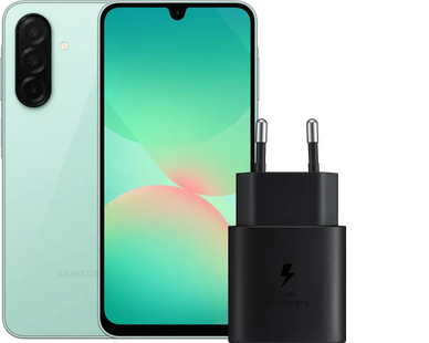 Samsung Galaxy A26 128GB Groen 5G + Samsung Oplader 25 Watt Zwart