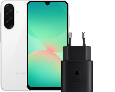 Samsung Galaxy A26 128GB Wit 5G + Samsung Oplader 25 Watt Zwart