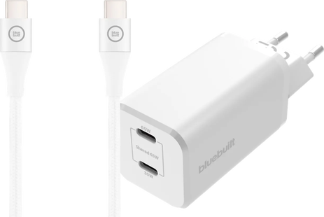 BlueBuilt Power Delivery en Quick Charge Oplader 65W + Usb C Kabel Nylon Wit 1,5m