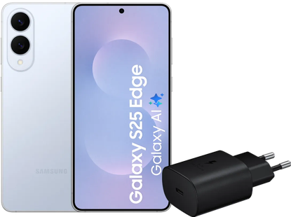 Samsung Galaxy S25 Edge 512GB Blauw 5G + Samsung Oplader 25 Watt Zwart