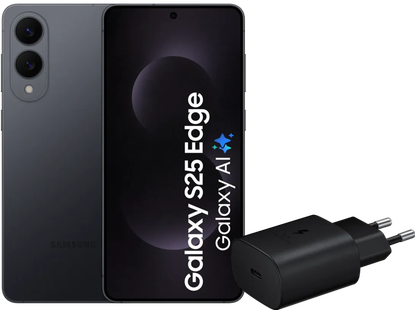 Samsung Galaxy S25 Edge 512GB Zwart 5G + Samsung Oplader 25 Watt Zwart