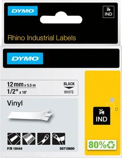 DYMO Rhino 12mm x 5,5m Zwart Wit Vinyl Labels