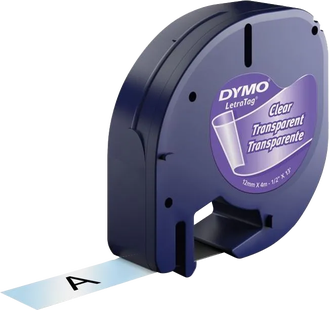 DYMO LetraTag Lettertape 12mm x 4m Zwart Transparant