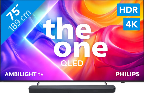 Philips Ambilight 75 PUS9000 QLED 4K (2025) + JBL Bar 300 M2 Zwart