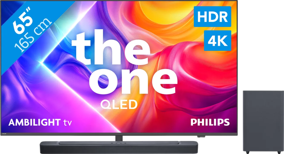 Philips Ambilight 65 PUS9000 QLED 4K (2025) + JBL Bar 2.1 Deep Bass M2 Zwart