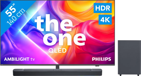 Philips Ambilight 55 PUS9000 QLED 4K (2025) + JBL Bar 2.1 Deep Bass M2 Zwart