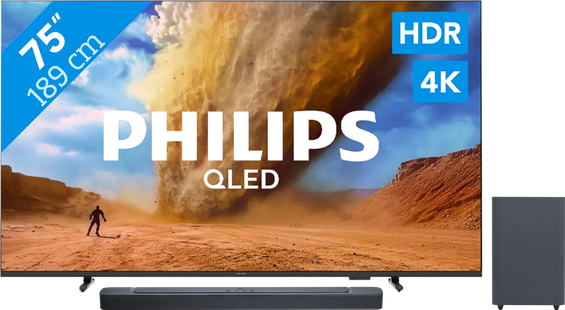 Philips 75 PUS7800 QLED 4K (2025) + JBL Bar 2.1 Deep Bass M2 Zwart