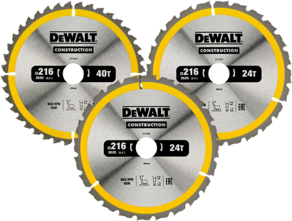 DeWalt Cirkelzaagbladenset 216mm 3-delig 24T (2x), 40T