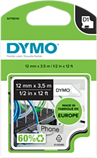 DYMO Flexible Nylon 12mm x 3,5m Zwart Wit Labels