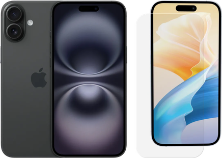 Apple iPhone 16 128GB Zwart + BlueBuilt Screenprotector Glas