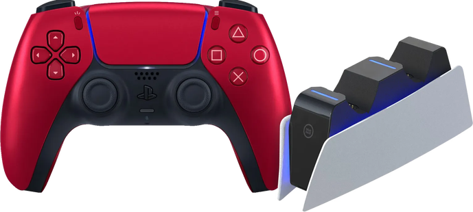 Sony Playstation 5 DualSense Draadloze Controller Volcanic Red + BlueBuilt oplaadstation