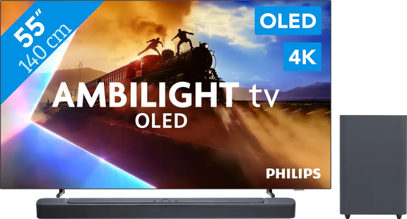 Philips Ambilight 55'' OLED760 4K (2025) + JBL Bar 2.1 Deep Bass M2 Zwart
