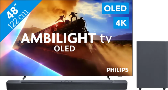 Philips Ambilight 48'' OLED760 4K (2025) + JBL Bar 2.1 Deep Bass M2 Zwart