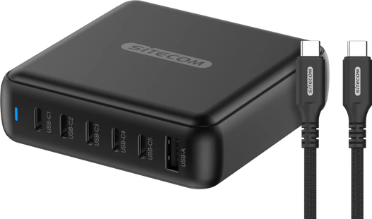 Sitecom 200W GaN Power Delivery Wandoplader + Sitecom USB-C naar USB-C Kabel 2m