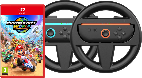 Mario Kart World + BlueBuilt Stuurtjes voor Nintendo Switch 2