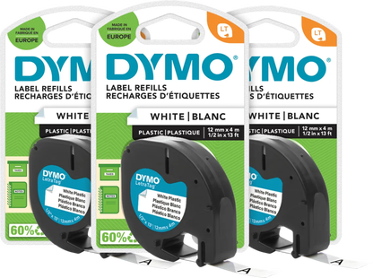 DYMO LetraTag 12mm x 4m Zwart Wit Labels 3-pack
