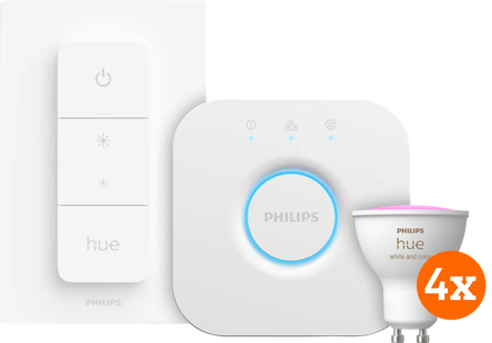 Philips Hue White and Color GU10 Starter Pack - 4 lampen + Bridge + Dimmer