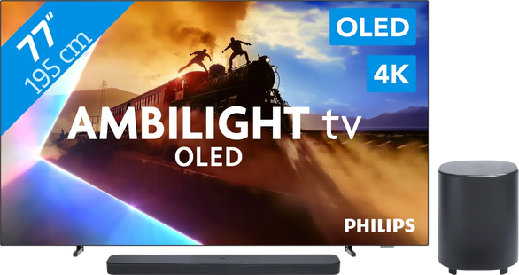 Philips Ambilight 77'' OLED760 4K (2025) + JBL Bar 500 M2 Zwart