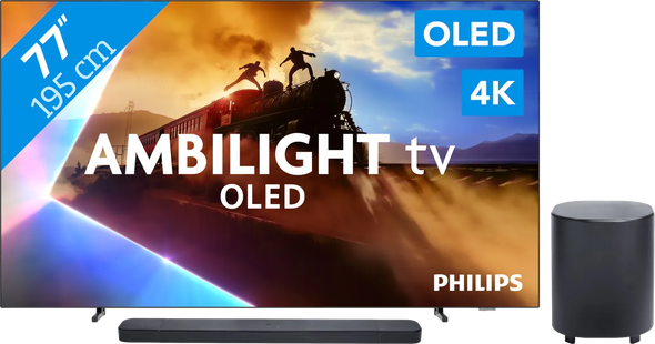 Philips Ambilight 77'' OLED760 4K (2025) + JBL Bar 800 M2 Zwart
