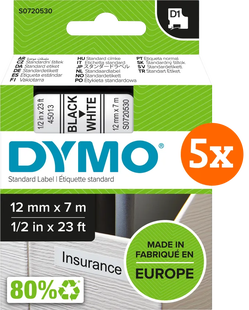 DYMO D1 12mm x 7m Zwart Wit Labels 5-pack