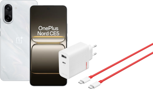 OnePlus Nord CE 5 128GB Wit 5G + OnePlus SuperVOOC Oplader 80W met 2 Poorten + Usb C kabel