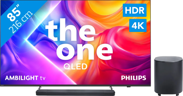 Philips Ambilight 85 PUS9000 QLED 4K (2025) + JBL Bar 800 M2 Zwart