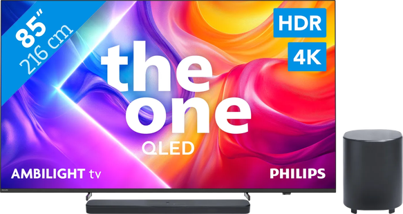 Philips Ambilight 85 PUS9000 QLED 4K (2025) + JBL Bar 500 M2 Zwart