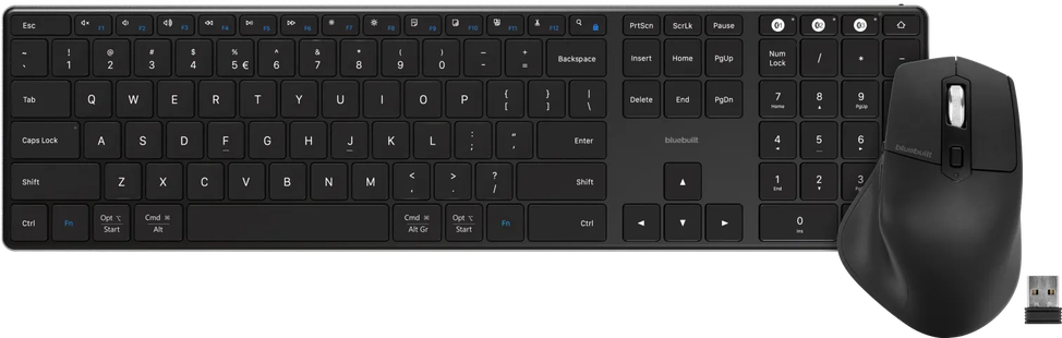 BlueBuilt Draadloos Bluetooth QWERTY Pro Toetsenbord + Ergonomische Bluetooth Muis