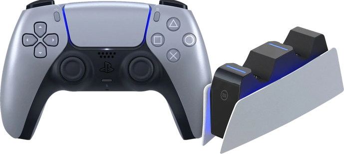 Sony Playstation 5 DualSense Draadloze Controller SterlingSilver + BlueBuilt oplaadstation