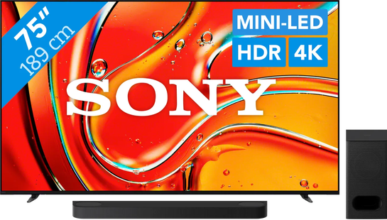 Sony 75 Bravia 7 4K QLED XR Mini-led (2024) + Sony Bravia Theatre Bar 6 Zwart