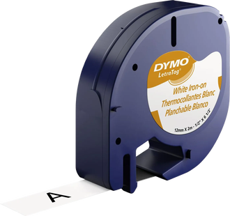 DYMO LetraTag Lettertape 12mm x 2m Opstrijkbaar Zwart Wit
